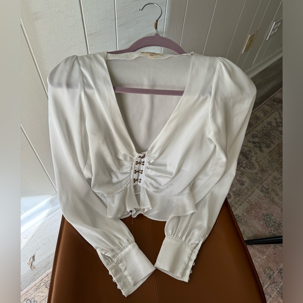 For Love & Lemons White Long Sleeve Hook & Eye Top - XS